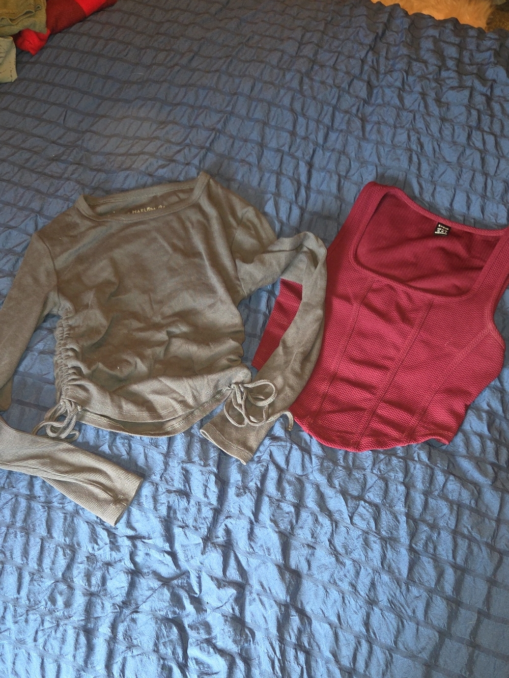 Harlow Gray Ruched Long-Sleeve Top & Raspberry Tank